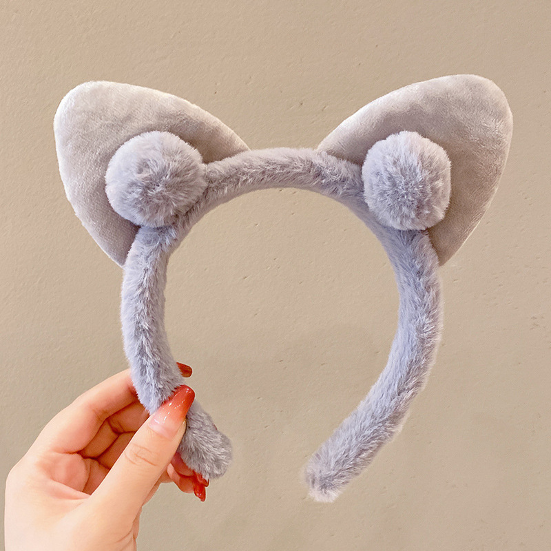 BD-A003 Bando Karakter Telinga kucing Bandana Pom-Pom Bulu Gaya Korea Fashion Aksesoris Rambut Wanita Headband Cloud Empuk