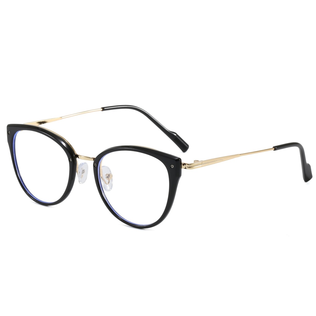 [11368] M-AR002-P2 Kacamata Premium Anti Radiasi Frame Cat Eye Gagang Tipis Minimalis (M-AR002-P2-Black-Gold)