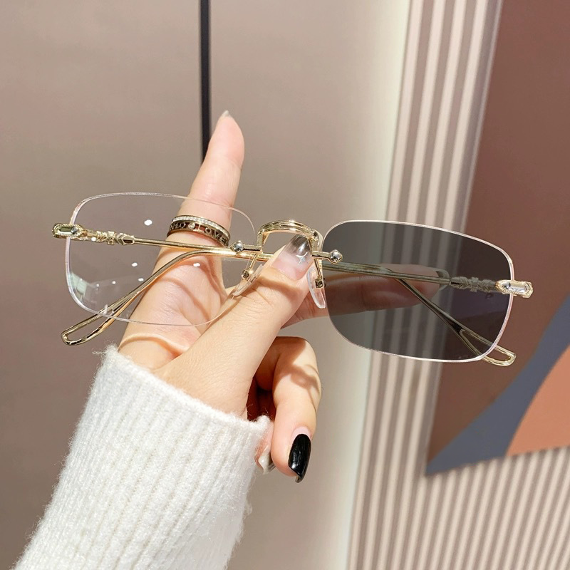 M-ARPT015 Kacamata Photocromic Frameless Color-Changing Glasses Women's Anti-Blue Light