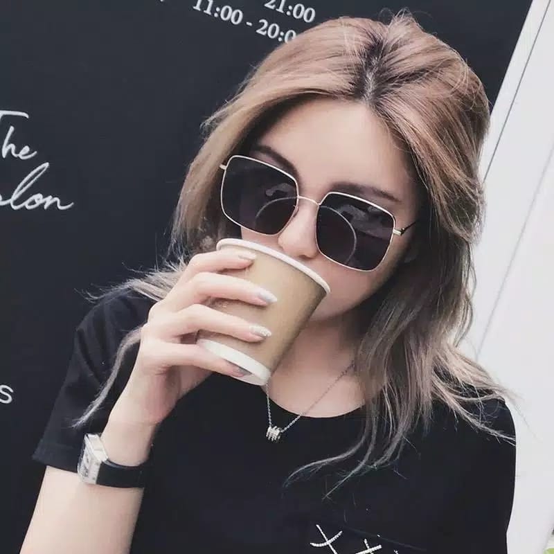 [10244] M-MX001 Kacamata Pria/Wanita-Fashion-Retro Vintage Segiempat Metal-Sunglasses-Korea K104 (M-MX001-Gold/Black)