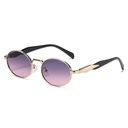 [11389] M-MX004 Kacamata Hitam Oval Anti UV400 Frame Logam High-End Fashion Wanita Pria (M-MX004-Gold/Purple)