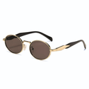 [11390] M-MX004 Kacamata Hitam Oval Anti UV400 Frame Logam High-End Fashion Wanita Pria (M-MX004-Gold/Tea)