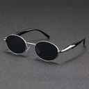 [11392] M-MX004 Kacamata Hitam Oval Anti UV400 Frame Logam High-End Fashion Wanita Pria (M-MX004-Silver/Black)