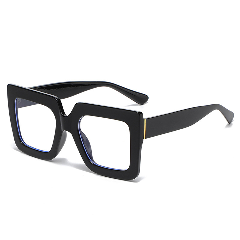 [11062] PL-AR018 Kacamata Fashion Gaya Urban Korea Square Large Frame Simple Lensa Anti Radiasi (PL-AR018-Black)