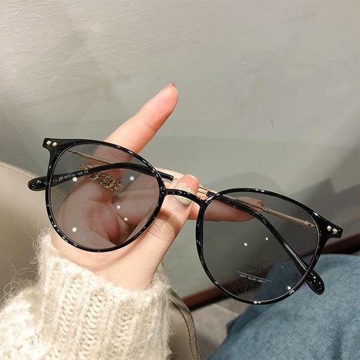 [10490] PL-ARPT002 Kacamata Photochromic Anti Radiasi Bentuk Bulat Bahan Metal Gaya Korea Untuk Pria Dan Wan (PL-ARPT002-Black)