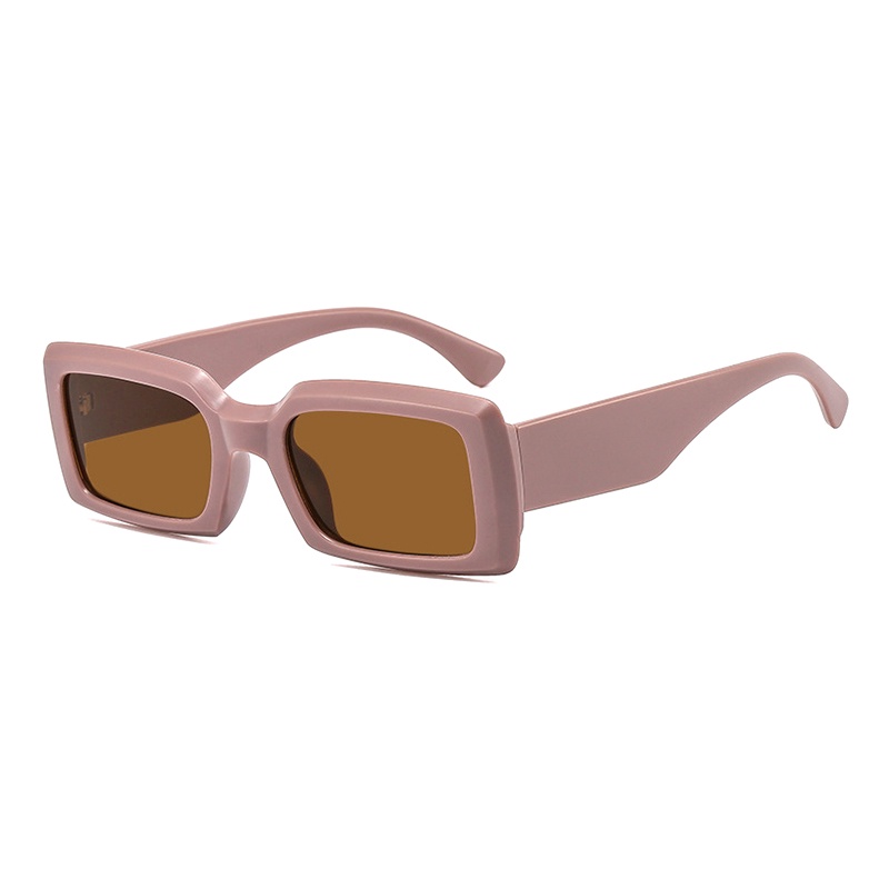 [10582] PL-H018 Kacamata Hitam UV400 Bentuk Persegi Panjang Gaya Retro Untuk Wanita/Pria (PL-H018-Pink)