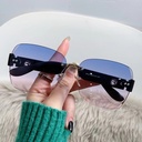 [10685] PL-MX012 Kacamata bulat Hitam No frame Women Sunglasses New Arrival Import Kacamata Gaya Fashion (PL-MX012-Blue/Pink)