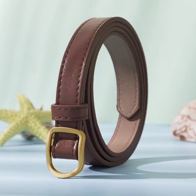[10749] TP-KL002 Gesper Wanita Tali Pinggang Bahan PU Untuk Wanita / Ikat Pinggang Wanita Belt Retro Fashion (TP-KL002-Gold/Brown)