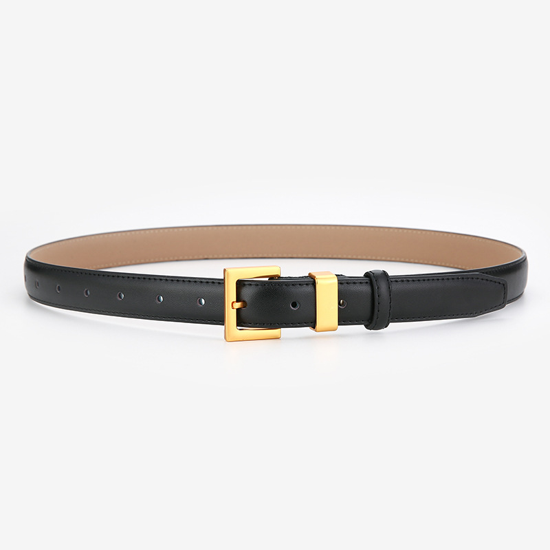 [10837] TP-KL004 Ladies Fashion Square Belt Ikat Pinggang Wanita Gaya Santai Dengan Double Lubang Pengikat Gesper Cewek Bahan Kulit Aksesoris (TP-KL004-Black)
