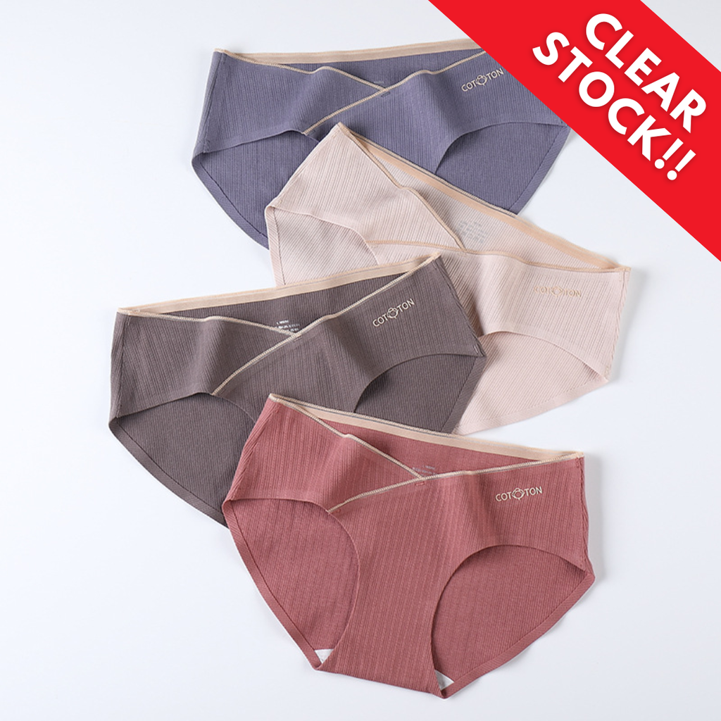 [10632] W-CD002 Celana Dalam Wanita Hamil Katun Menyerap Keringat CD Pinggang Rendah Tanpa Jahitan Pakaian Dalam (W-CD002-Black)