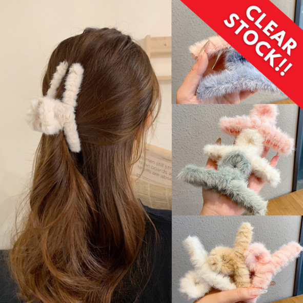 JR-A001 "Clear Stock" Jepitan Rambut Salon Slim Bulu Halus Jedai Wanita Bahan Bulu Lembut Jepit Rambut Silang Gaya Korea Warna Soft Aksesoris Rambut