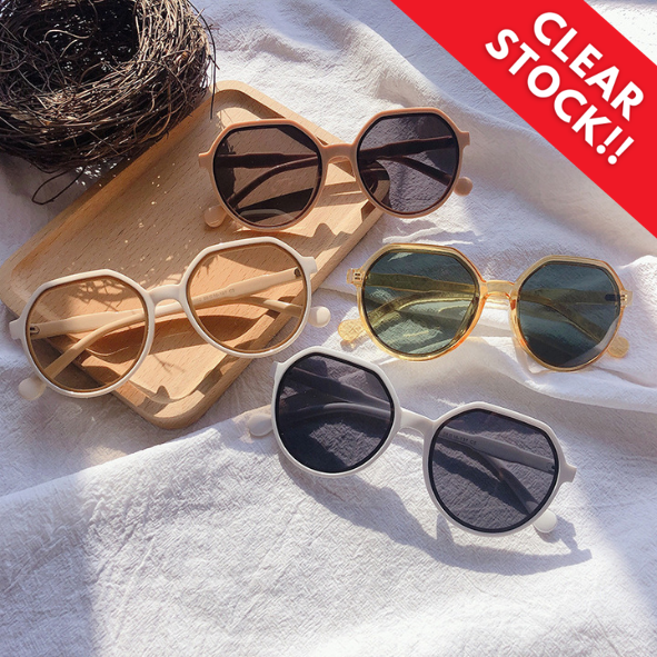PL-H041 "Clear Stock" Kacamata Hitam Frame Hexagon Korean Retro Elegan Fashion